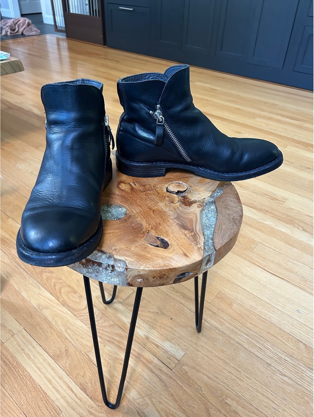 MOMA Black Leather Ankle Boots with Side Zippers, Made in Italy, Size 43